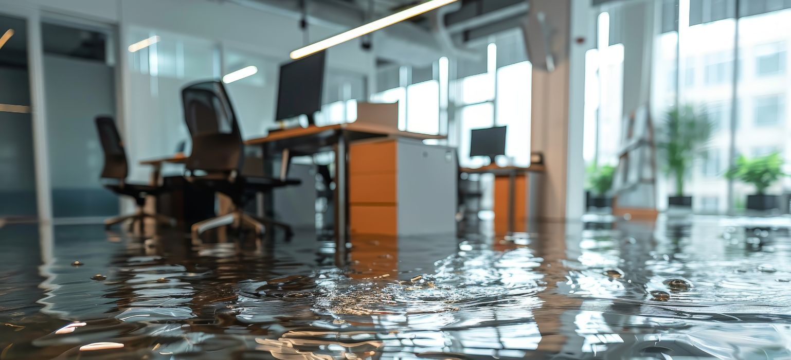 Flooded Office With Standing Water On The Floor Flooded Office With Standing Water On The Floor