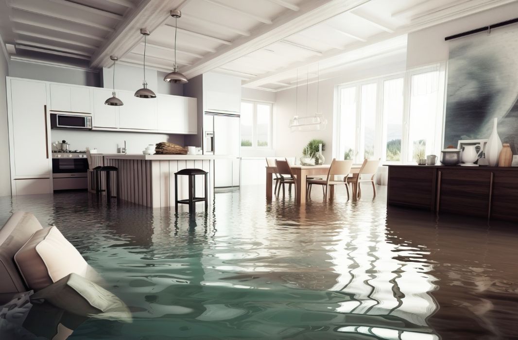 Flooded Kitchen and Dining Area  Flooded Kitchen and Dining Area