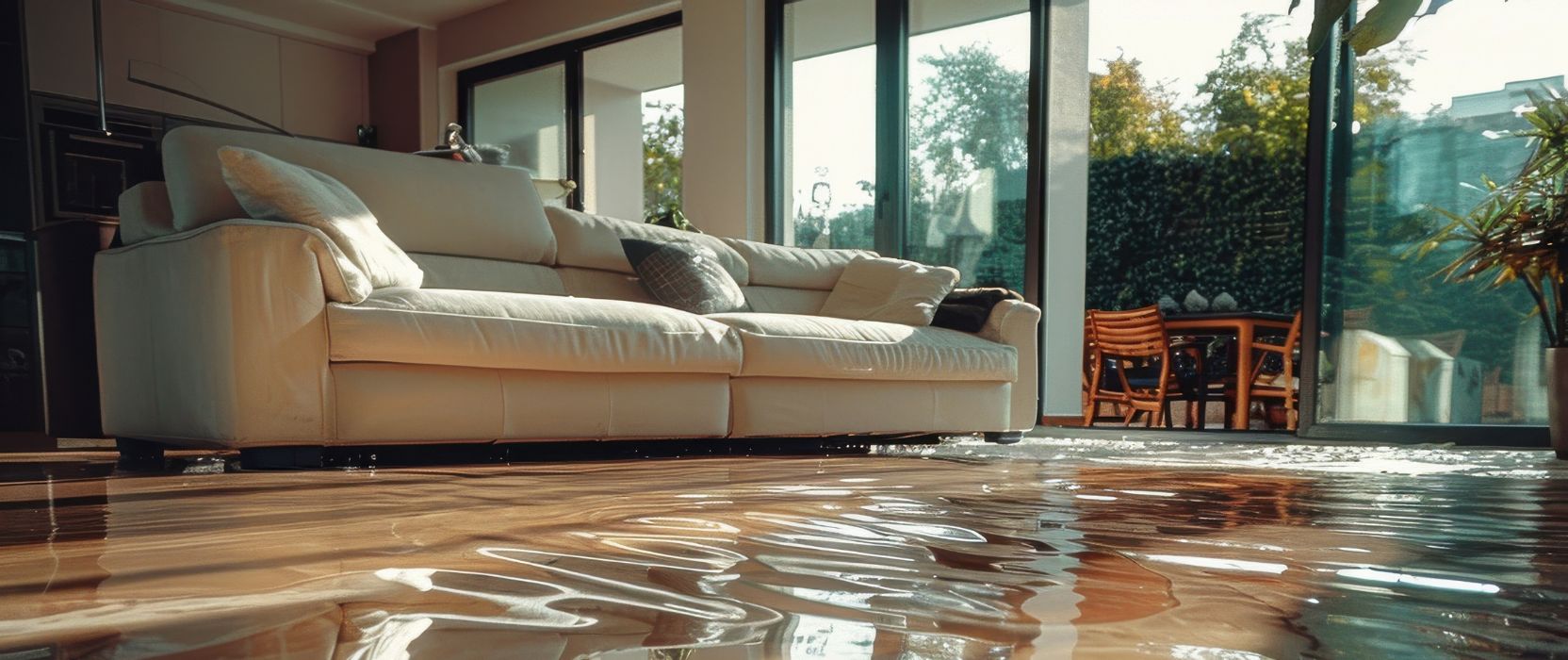 Flooded Living Room with White Sofa Flooded Living Room with White Sofa